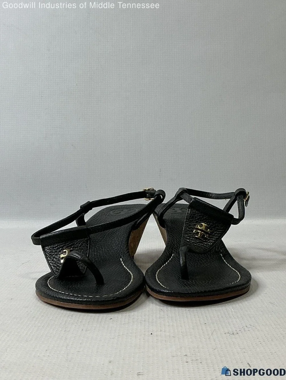 Tory Burch Black Leather T-Strap Sandals Size 9